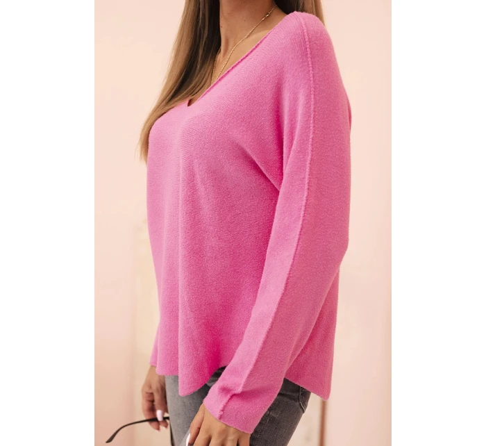 Dámský svetr s viskózou a výstřihem do V růžový