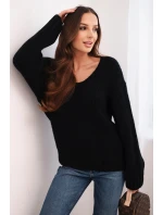 Dámský svetr z měkké pleteniny s V výstřihem černý