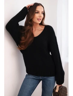 Dámský svetr z měkké pleteniny s V výstřihem černý
