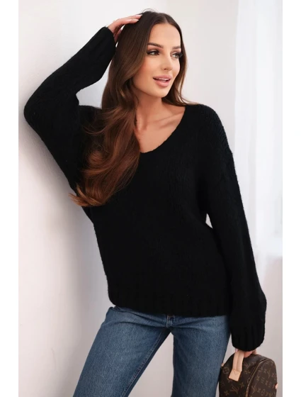 Dámský svetr z měkké pleteniny s V výstřihem černý