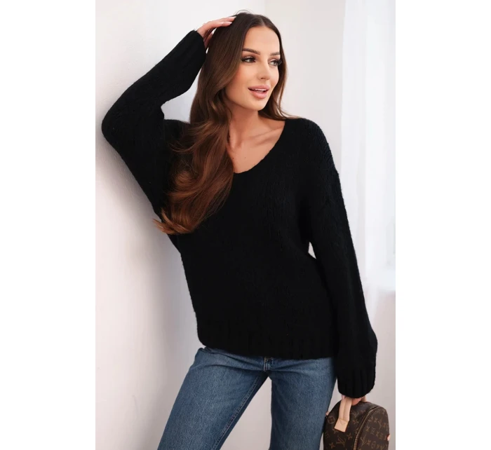 Dámský svetr z měkké pleteniny s V výstřihem černý