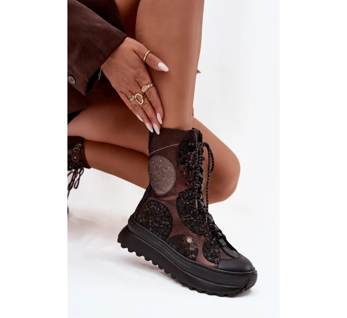 Kožené kotníkové boty na platformě s podšívkou model 21714263 - Maciejka