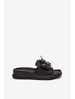 Dámské kožené pantofle s mašlí S.Barski KV61-6061 Černé