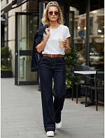 Dámske široké džínsy s opaskom tmavomodré FashionStreet UY2926
