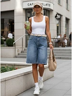 Dámske džínsové bermudy s opaskom modré FashionStreet SY0545