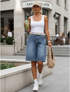 Dámske džínsové bermudy s opaskom modré FashionStreet SY0545