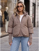 Dámská zimní prošívaná bunda s kapucí, béžová, FashionStreet TY5897 Dámská zimní prošívaná bunda s kapucí, béžová, FashionStreet TY5897