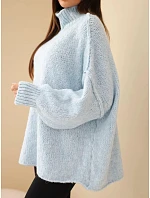 Dámský oversized model 22391394 s přídavkem vlny s rolákem a širokými rukávy modrý - K-Fashion