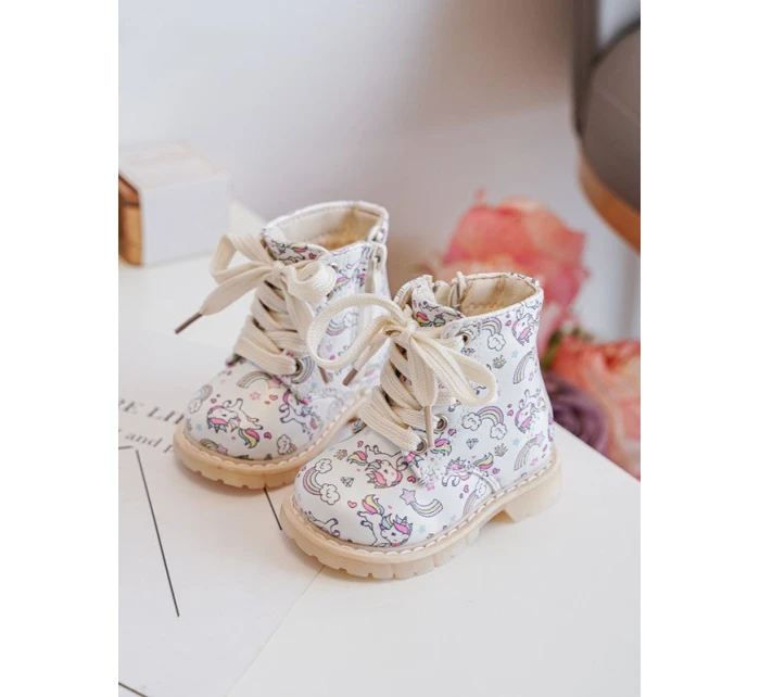 Ocieplane Botki Dziecięce Na Suwak Beżowe Dolida - Kucyki