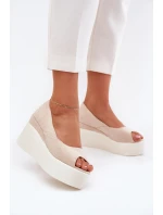 Sandały Damskie Na Koturnie I Platformie Jasnobeżowe Felyra Sandały Damskie Na Koturnie I Platformie Jasnobeżowe Felyra