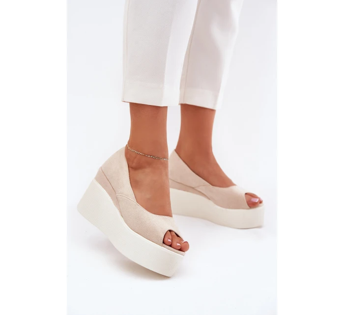 Sandały Damskie Na Koturnie I Platformie Jasnobeżowe Felyra Sandały Damskie Na Koturnie I Platformie Jasnobeżowe Felyra