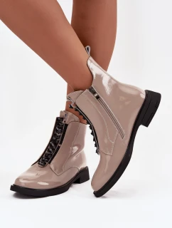 Lakierowane Botki Damskie Z Naturalnej Skóry D&A MR52-108 Beżowe
