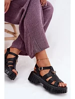 Kožené dámské sandály na platformě s  Černé model 22126021 - VINCEZA