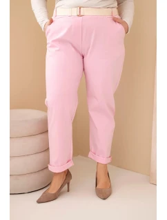 Dámske Plus veľkosť bavlnené nohavice s opaskom svetlo ružová