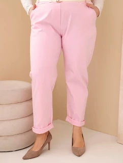 Dámske Plus veľkosť bavlnené nohavice s opaskom svetlo ružová