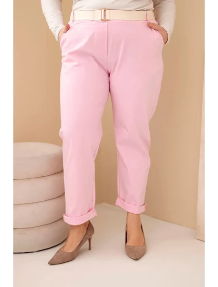 Dámske Plus veľkosť bavlnené nohavice s opaskom svetlo ružová