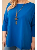 Dámská bavlněná blůza Plus Size asymetrická s náhrdelníkem chabrová