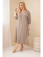 Dámské šaty Plus size bavlněné mušelínové s výstřihem do V šedohnědá