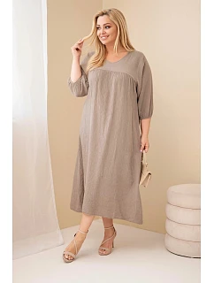 Dámské šaty Plus size bavlněné mušelínové s výstřihem do V šedohnědá