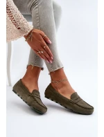 Klasyczne Mokasyny Damskie Zamszowe Ciemnozielone Glimris