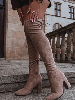 Dámské kozačky na podpatku béžové model 21714951 - Boto