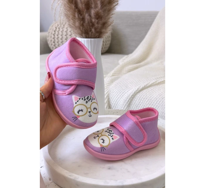 Dětské pantofle na suchý zip fialové Katline