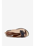 Třpytivé dámské sandály s ozdobou Ploché zlaté model 22141013 - Boto