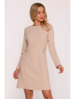 model 21319189 Šaty s ozdobnými knoflíky v pase béžové - STYLOVE model 21319189 Šaty s ozdobnými knoflíky v pase béžové - STYLOVE