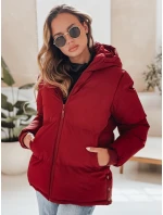 dámská prošívaná bunda s kapucí bordó Dstreet model 21990608 - FashionStreet