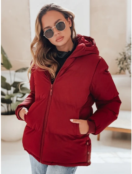 dámská prošívaná bunda s kapucí bordó Dstreet model 21990608 - FashionStreet