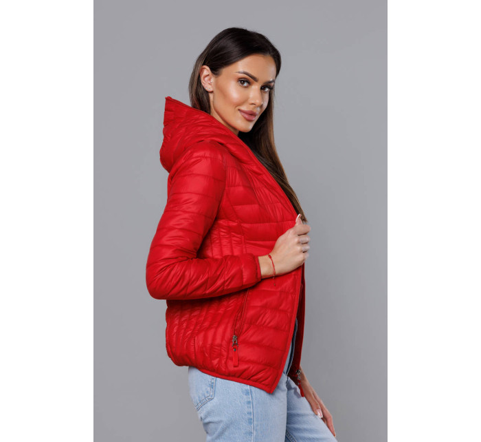 Červená dámská prošívaná bunda s kapucí (B0123-4)