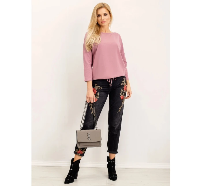 Dámska voľná blúzka v špinavoružovej farbe so zaväzovaním na spodku (4691)