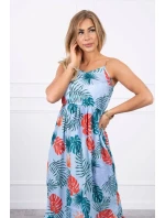 Šaty s motívom listov v modrej farbe