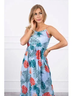 Šaty s motívom listov v modrej farbe