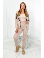 Set 3 v 1 mikina + top + kalhoty světle béžová