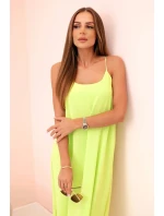 Dlouhé šaty bez ramínek neonově zelená