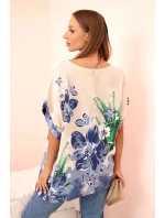 Dámská bavlněná blůza s květinovým potiskem a krátkým rukávem béžová