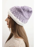 Dámska zimná vlnená čiapka s geometrickým vzorom K477 fialová + biela
