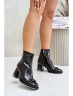 Lakierowane Botki Na Słupku Ocieplane Z Ozdobą D&A MR880-021 Czarne