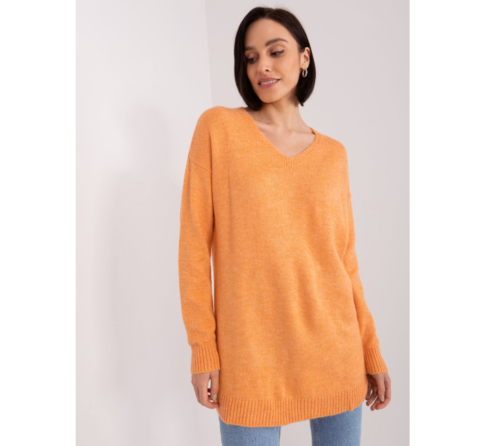 Svetlo oranžový dámsky nadrozmerný sveter s dlhým rukávom RUE PARIS