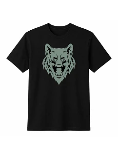 Pánske bavlnené tričko s potlačou - WOLF - čierne