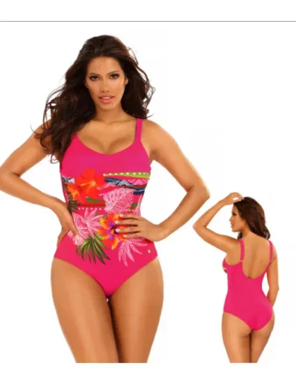 Dámské jednodílné plavky Bali 11 11 tmavě růžová s květy model 18781378 - Self Dámské jednodílné plavky Bali 11 11 tmavě růžová s květy model 18781378 - Self