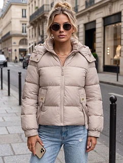 Dámska zimná prešívaná bunda s kapucňou, svetlo béžová, FashionStreet TY5746