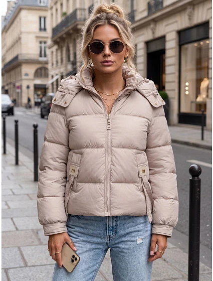 Dámska zimná prešívaná bunda s kapucňou, svetlo béžová, FashionStreet TY5746 Dámska zimná prešívaná bunda s kapucňou, svetlo béžová, FashionStreet TY5746