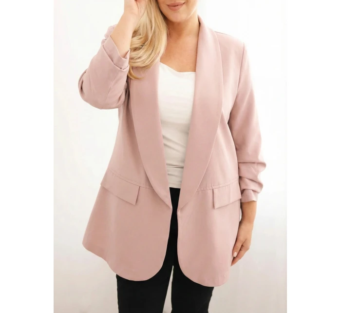 Dámske sako nadrozmernej veľkosti Elegantná tmavá púdrová ružová