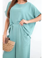 Viskózová blúzka + nohavice tmavá mentolová