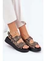 Dámske sandále na platforme a klinoch s prackami Zebra Beige and Black Genorre Dámske sandále na platforme a klinoch s prackami Zebra Beige and Black Genorre