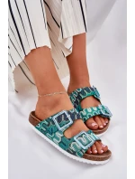 Klapki Damskie Z Klamrami I Brokatem S.Barski RB51-006 Zielone Klapki Damskie Z Klamrami I Brokatem S.Barski RB51-006 Zielone