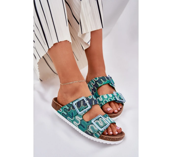 Klapki Damskie Z Klamrami I Brokatem S.Barski RB51-006 Zielone Klapki Damskie Z Klamrami I Brokatem S.Barski RB51-006 Zielone