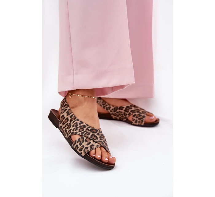 Dámské kožené sandály leopardí hnědé model 21694322 - Zazoo Dámské kožené sandály leopardí hnědé model 21694322 - Zazoo